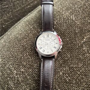 Fossil Dark Brown Leather Watch with Silver Case